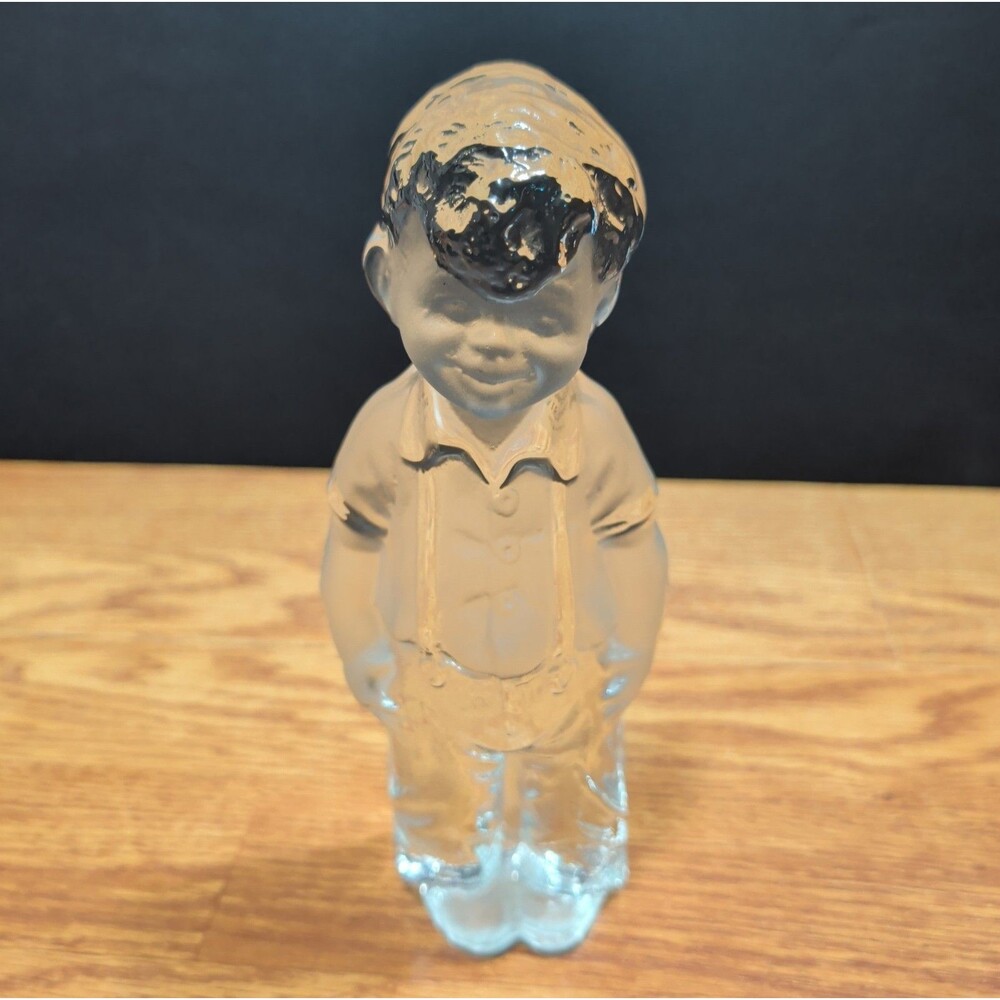 Viking Glass Frosted Clear Boy with Overalls Bookend Paperweight Figurine